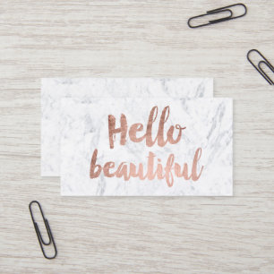 Hello beautiful rose gold typography white marble business card