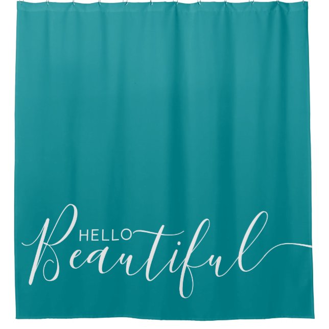 Hello Beautiful Teal White Girly  Shower Curtain (Front)
