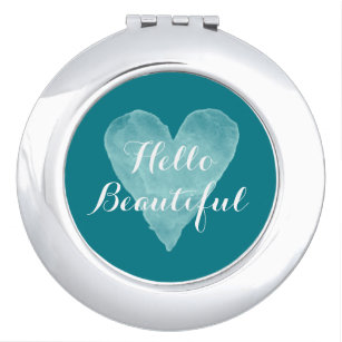 Hello Beautiful turquoise travel compact mirror