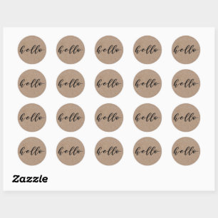 "Hello" Beautiful Typography Script Rustic Kraft Classic Round Sticker