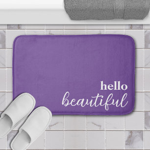 Hello Beautiful Typography White & Purple Bath Mat