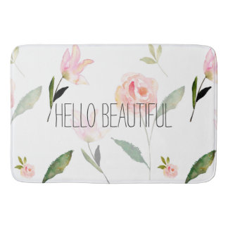 Hello Beautiful Watercolor Floral Bath Mat
