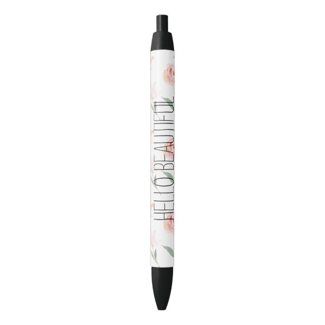 Hello Beautiful Watercolor Floral Black Ink Pen (Front Vertical)