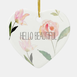 Hello Beautiful Watercolor Floral Ceramic Tree Decoration