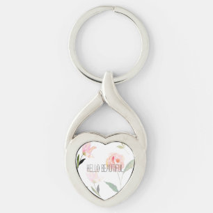 Hello Beautiful Watercolor Floral Key Ring