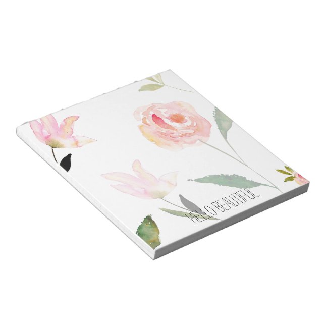 Hello Beautiful Watercolor Floral Notepad (Angled)