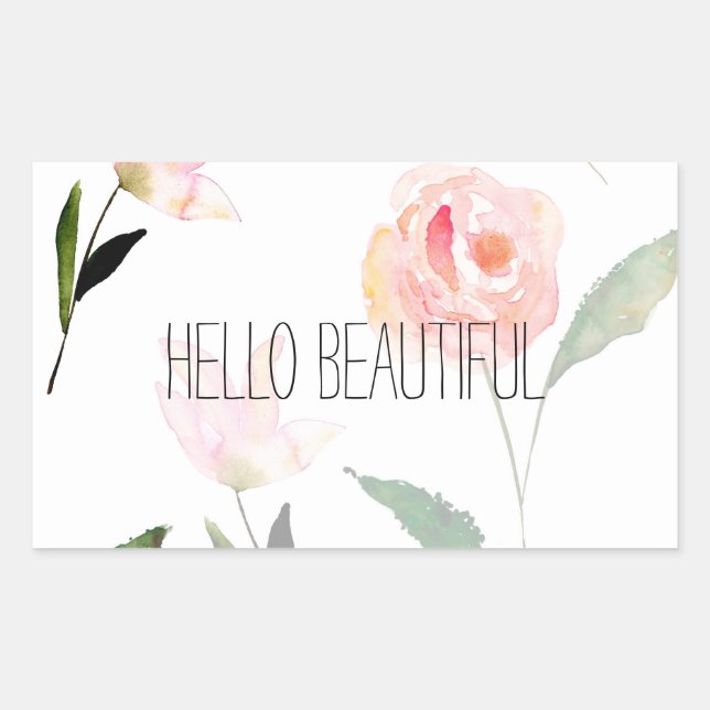 Hello Beautiful Watercolor Floral Rectangular Sticker (Front)