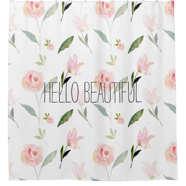 Hello Beautiful Watercolor Floral Shower Curtain (Front)