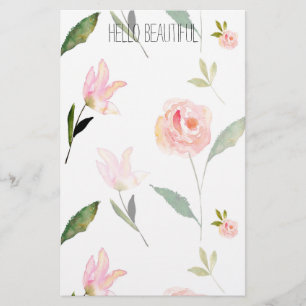 Hello Beautiful Watercolor Floral Stationery