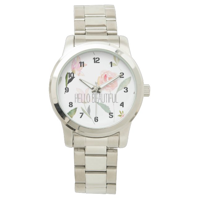 Hello Beautiful Watercolor Floral Watch (Front)