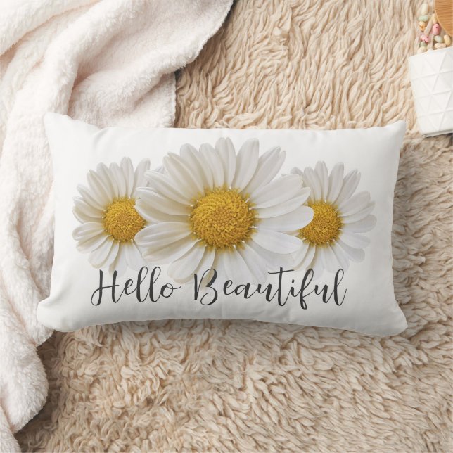 Hello Beautiful White Daisies Floral Lumbar Cushion (Blanket)