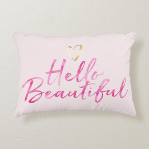 Hello Beautiful with Gold Heart Decorative Cushion