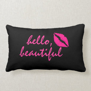 Hello Beautiful with Pink Lipstick Lumbar Cushion