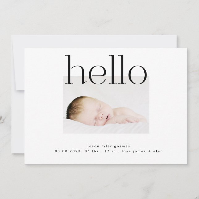 hello | black and white modern simple minimalistic announcement (Front)