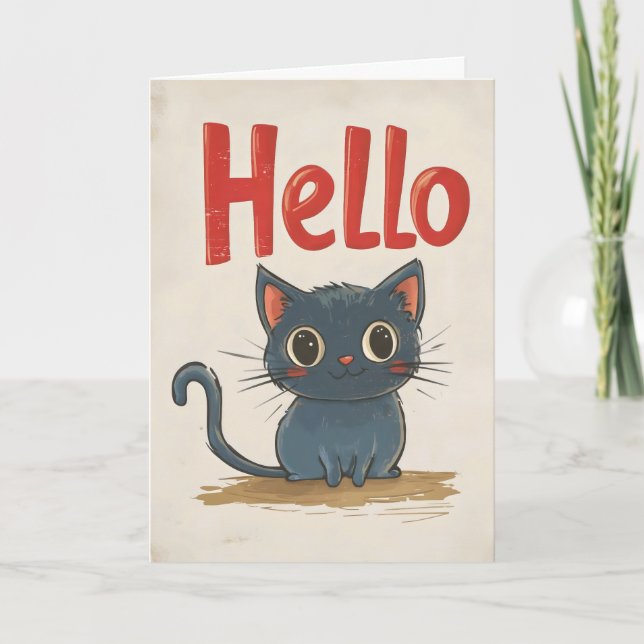 Hello Black Cat Holiday Card (Front)