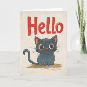 Hello Black Cat Holiday Card