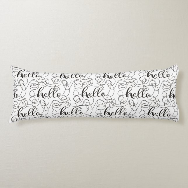 HELLO black seamless pattern with LINES Body Cushion (Front)