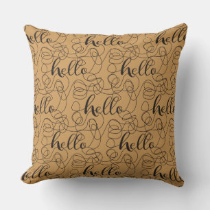 HELLO black seamless pattern with LINES Cushion