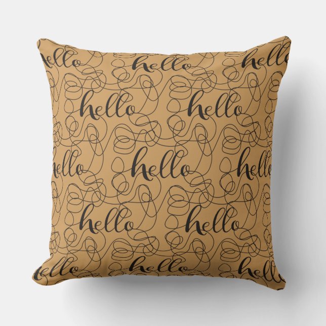 HELLO black seamless pattern with LINES Cushion (Front)