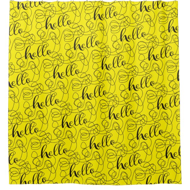HELLO black seamless pattern with LINES Shower Curtain (Front)