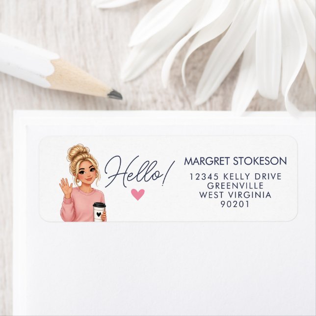 Hello Blonde Lady Heart Return Address Label  (Insitu)