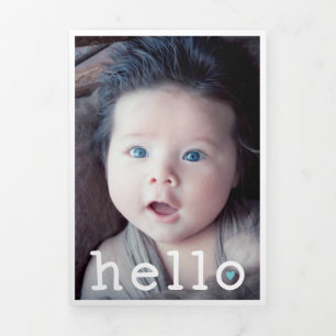 Hello Blue Heart Photo Collage Baby Tri-Fold Announcement
