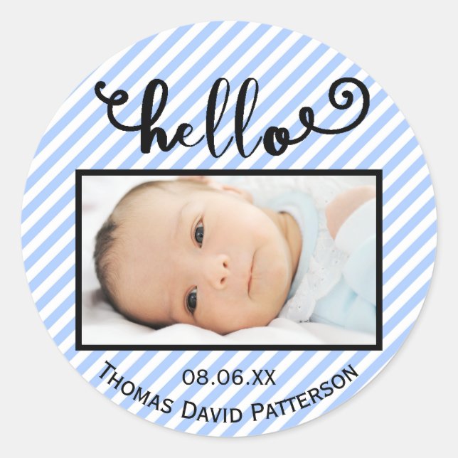 hello blue stripes/photo - Circle Sticker (Front)