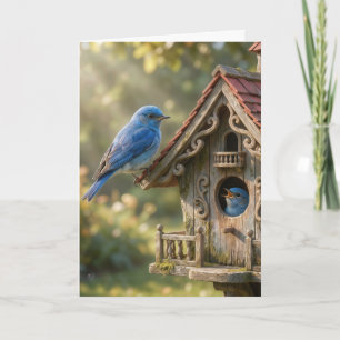 Hello Bluebirds on a Victorian Birdhouse Card