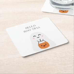 Hello BOO-TIFUL Square Paper Coaster