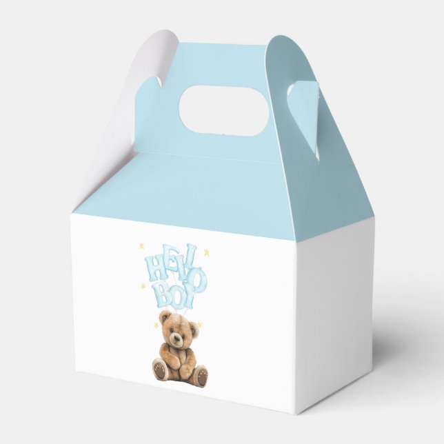 Hello Boy Balloon Teddy Bear Boy Baby Shower Favour Box (Front Side)
