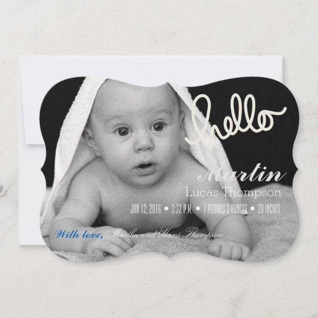 HELLO BOY GIRL TWINS BIRTH ANNOUNCEMENT (Front)