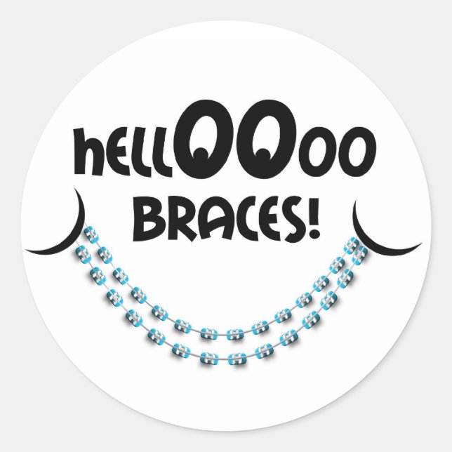 Hello Braces Blue Classic Round Sticker (Front)