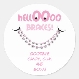 Hello Braces Pink Orthodontist Patient Reminder Classic Round Sticker