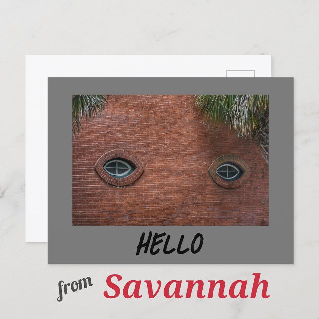 Hello Brick Wall Window Eyes Fun Photographic Postcard (Creator Uploaded)