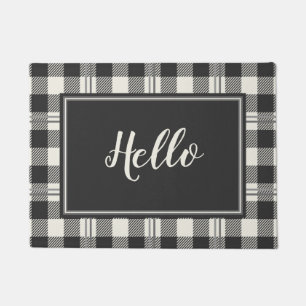 Hello Buffalo Plaid Grey Black and Cream Doormat