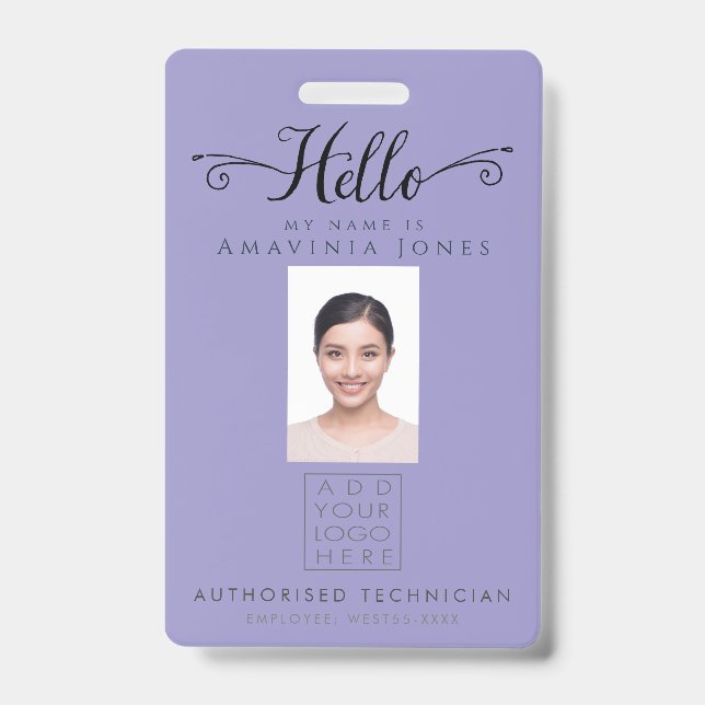 Hello Business Photo ID Identification Plastic Badge (Front)
