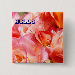 HELLO Buttons Pink Rose Flowers button custom