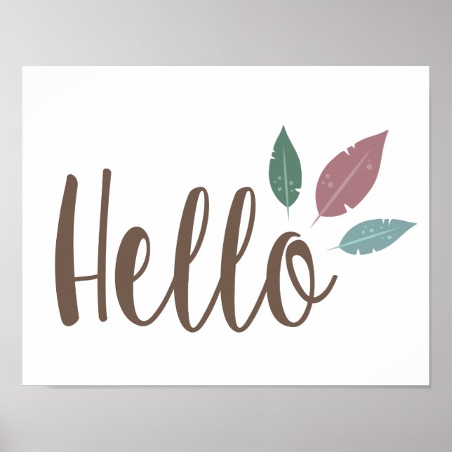 Hello calligraphy feather welcome poster (Front)