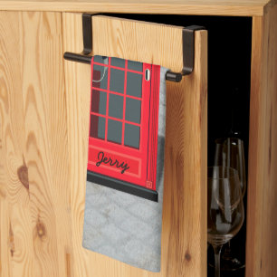 Hello, Calories! Red London Phone Booth with name Tea Towel