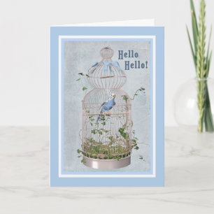 Hello Card with Cheerful Birdcage