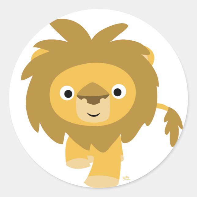 Hello!! Cartoon Lion round sticker (Front)