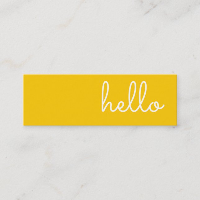 Hello | Casual Modern White & Yellow Mini Business Card (Front)