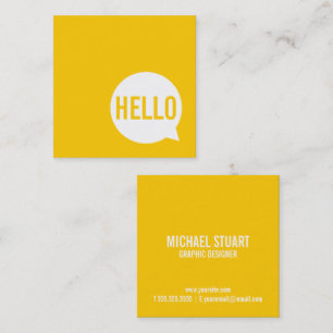 Hello   Casual Modern White & Yellow Speech Bubble Square Business Card