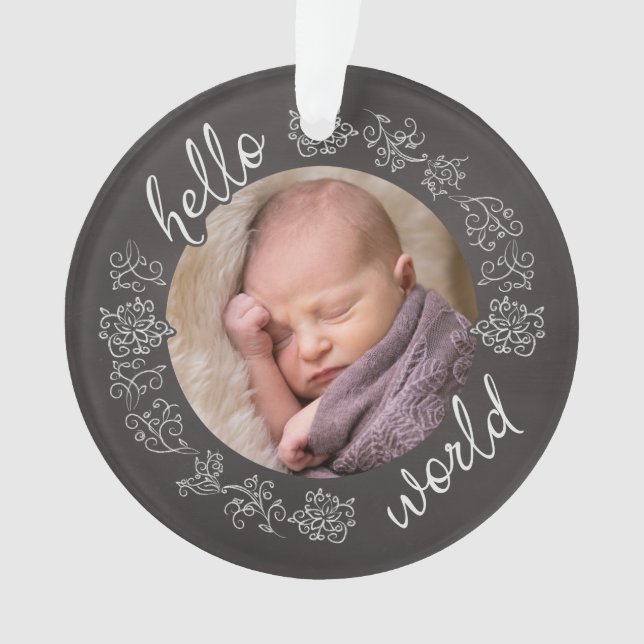 Hello Chalkboard Baby's First Personalised Ornament (Front)