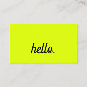 Hello Chartreuse Yellow Black Script Neon Colour Business Card