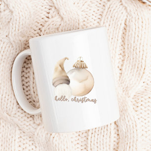 Hello Christmas Beige Gnome Ornament Coffee Mug