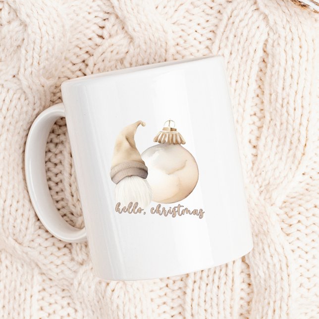 Hello Christmas Beige Gnome Ornament Coffee Mug (Creator Uploaded)