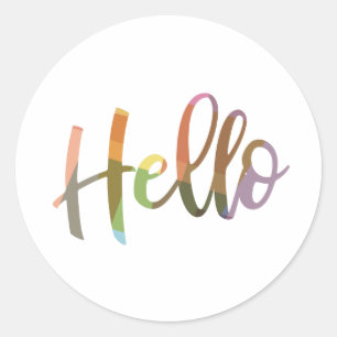Hello Colorful Word Art Script Lettering Design Classic Round Sticker