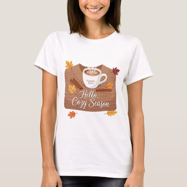 Hello Cosy Season Autumn Art T-Shirt (Front)