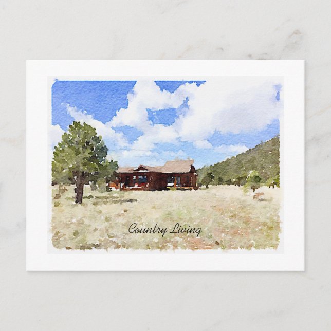 Hello Country Cabin Living Watercolor  Postcard (Front)